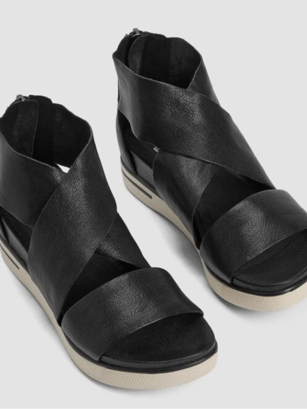 EILEEN FISHER leather sport tumbled sneakers sandals black platform size 9.5